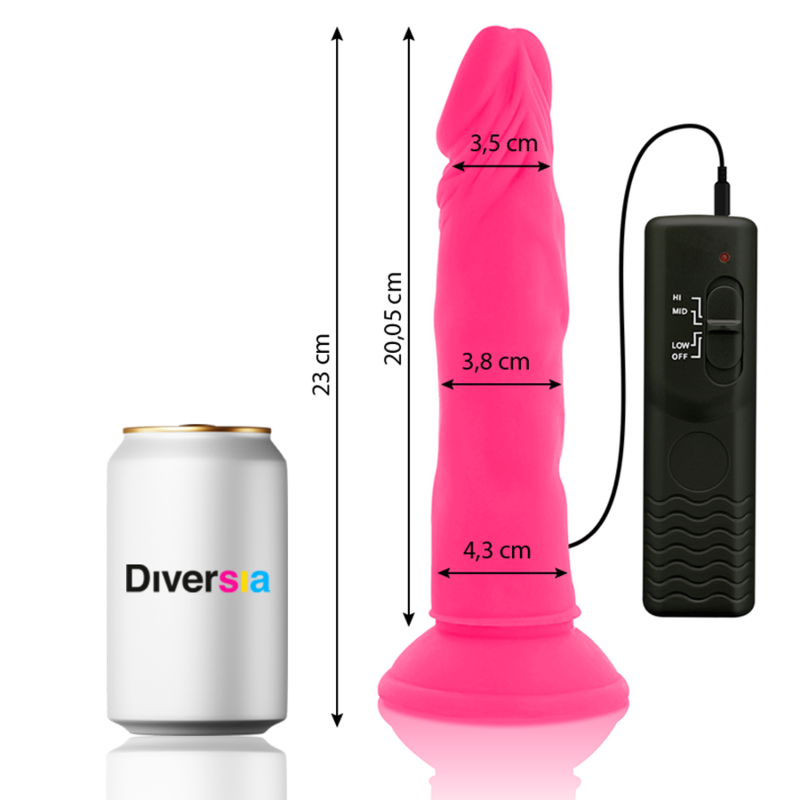 DIVERSIA - DILDO FLEXÍVE COM VIBRAO ROSA 23 CM -O- 4.3 CM - Image 2