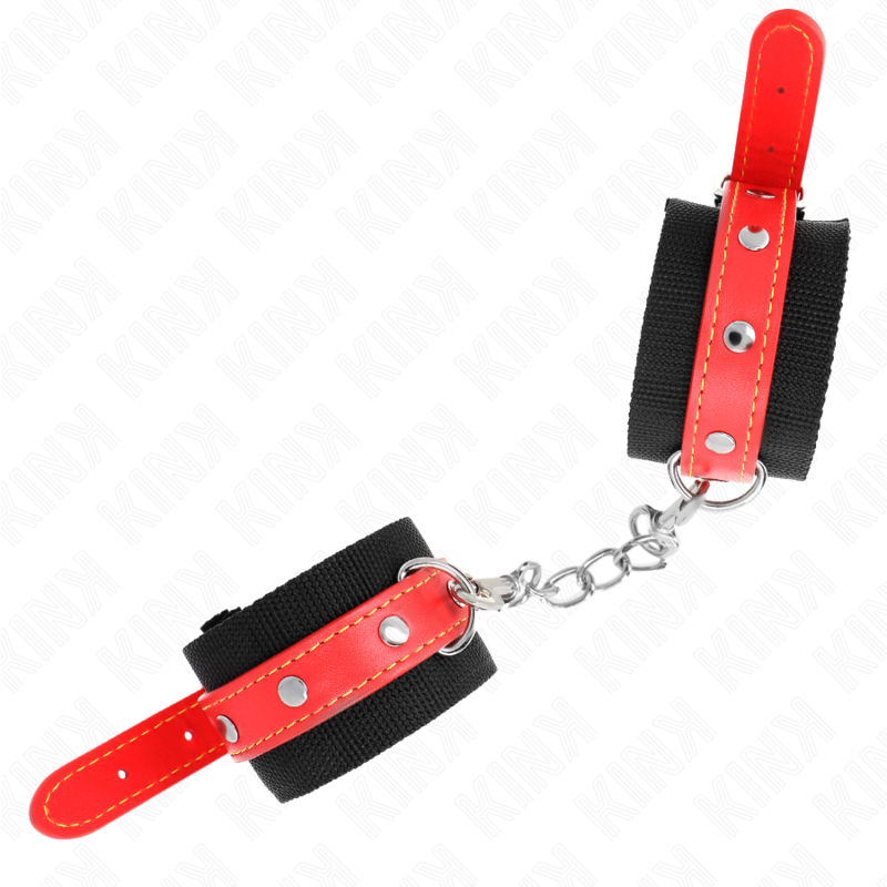KINK - PUNHOS DE NYLON PRETO COM COURO VERMELHO AJUSTÁVEIS 19-24 CM X 5,5 CM - Image 3