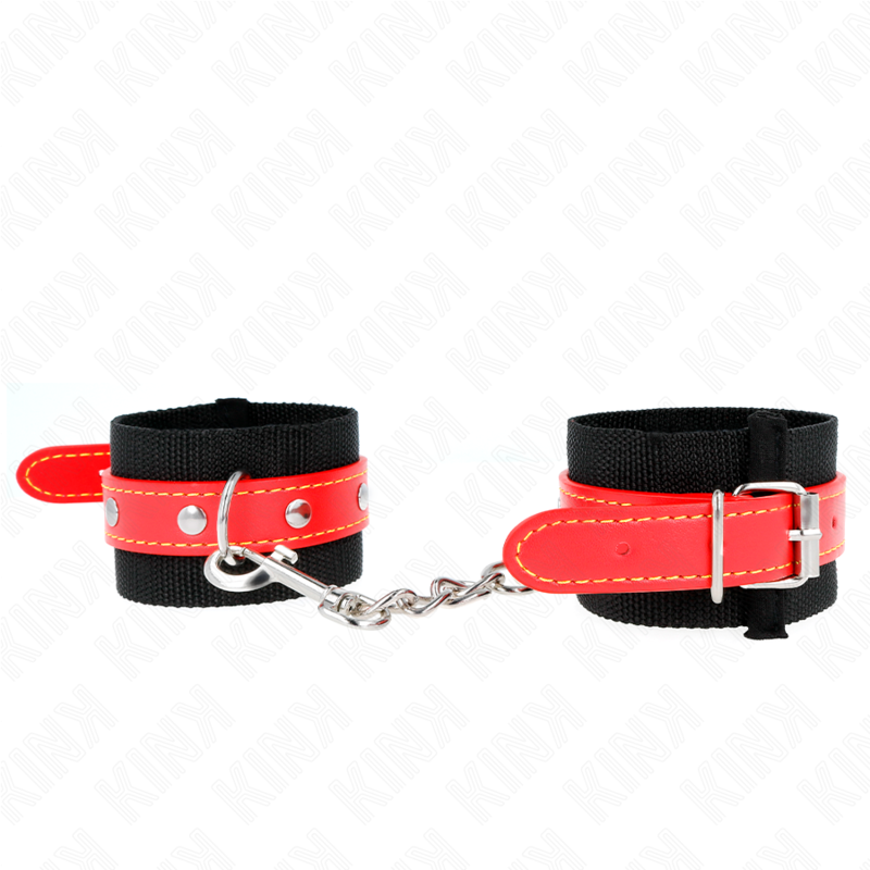 KINK - PUNHOS DE NYLON PRETO COM COURO VERMELHO AJUSTÁVEIS 19-24 CM X 5,5 CM - Image 2